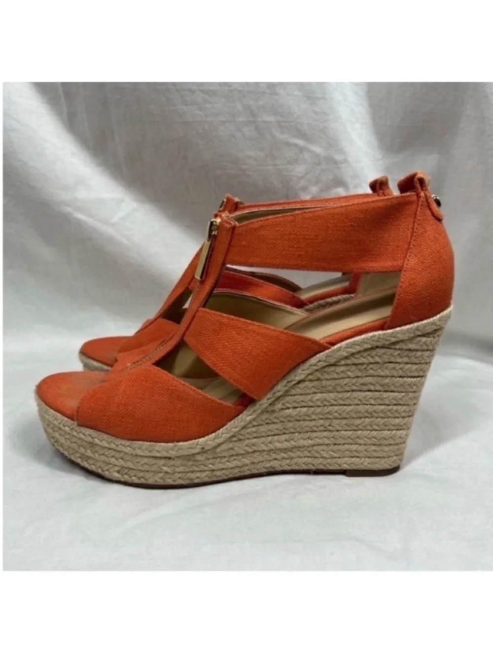 Michael kors damita coral canvas jute rope platform wedge sandals